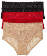 DKNY Women's Lace Collection Bikini 3 Pack, Black/Lacquer/Skinny dip, Small